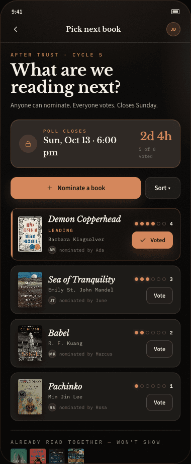 Nominate and vote on the next book